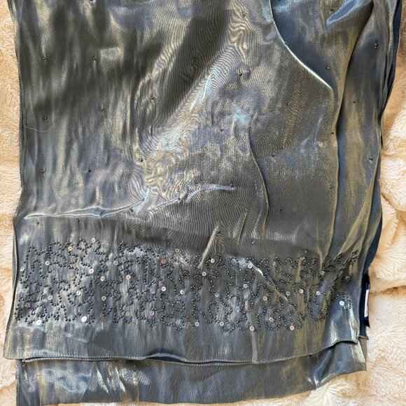 Sue Wong Scarf Dress Metallic Shiny Green Gray Shawl Hand Beaded Large #1 - Picture 1 of 16